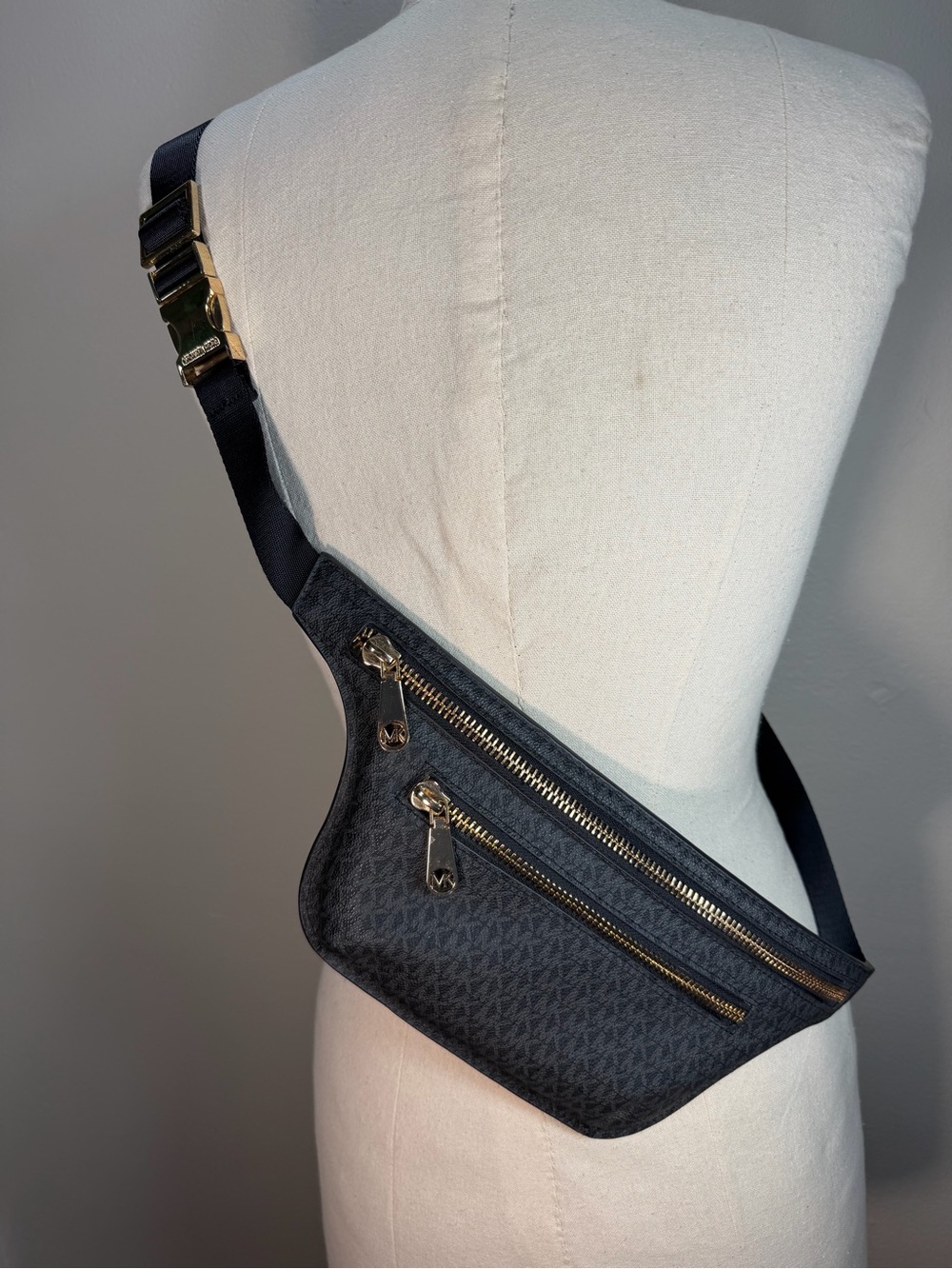 Michael Kors Black Crossbody or Belted bag/Pouch with Gold Zipper Detail